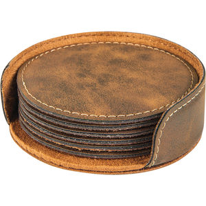 Rustic/Gold Leatherette Round 6-Coaster  AIM-1399976