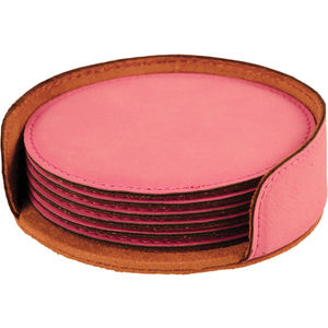 Pink Leatherette Round 6-Coaster Set AIM-1399993