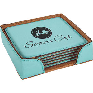 Teal Leatherette Square 6-Coaster Set AIM-1400059