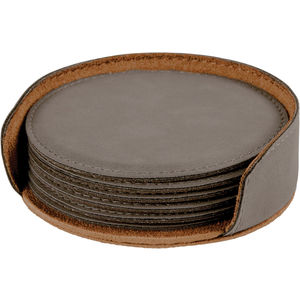 Gray Leatherette Round 6-Coaster Set AIM-1400105