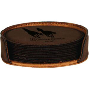 Dark Brown Round Leatherette 6-Coaster S AIM-1400189