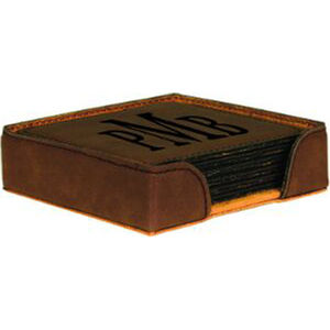 Dark Brown Square Leatherette 6-Coaster  AIM-1400195