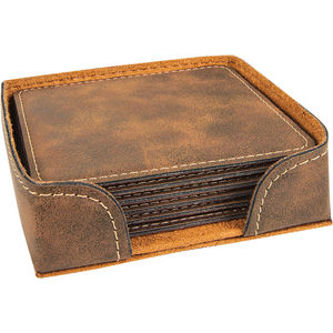 Rustic/Gold Leatherette Square 6-Coaster AIM-1400202