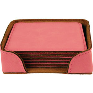 Pink Leatherette Square 6-Coaster Set AIM-1400203