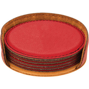 Red Leatherette Round 6-Coaster Set AIM-1433808