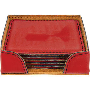 Red Leatherette Square 6-Coaster Set AIM-1433839