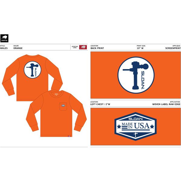 Printed Long Sleeve Safety Orange Pocket Tee made by Sportique